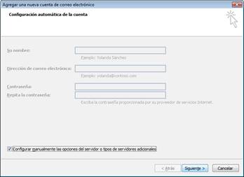 Configuracion manual de la cuenta de correo electrónico