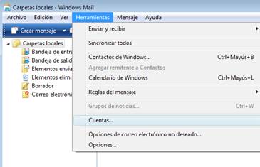 Abra la gestión de las cuentas desde el menú Herramientas